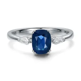 14K White Gold Engagement Ring with 1.59ct Teal Sapphire and Bullet Shape Diamonds