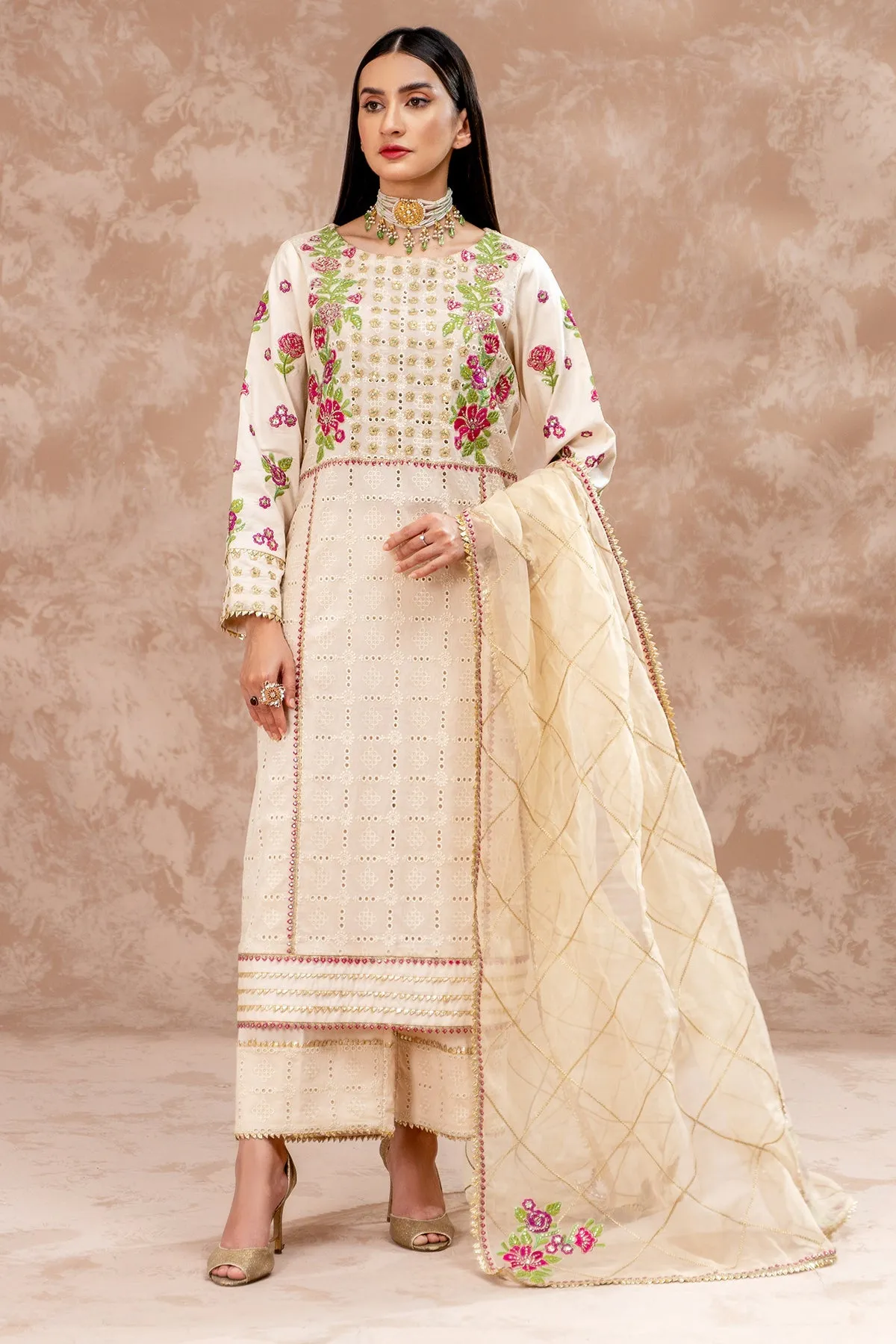 3-Piece Embroidered Lawn Shirt with Organza Dupatta and Trouser CNP-4-026