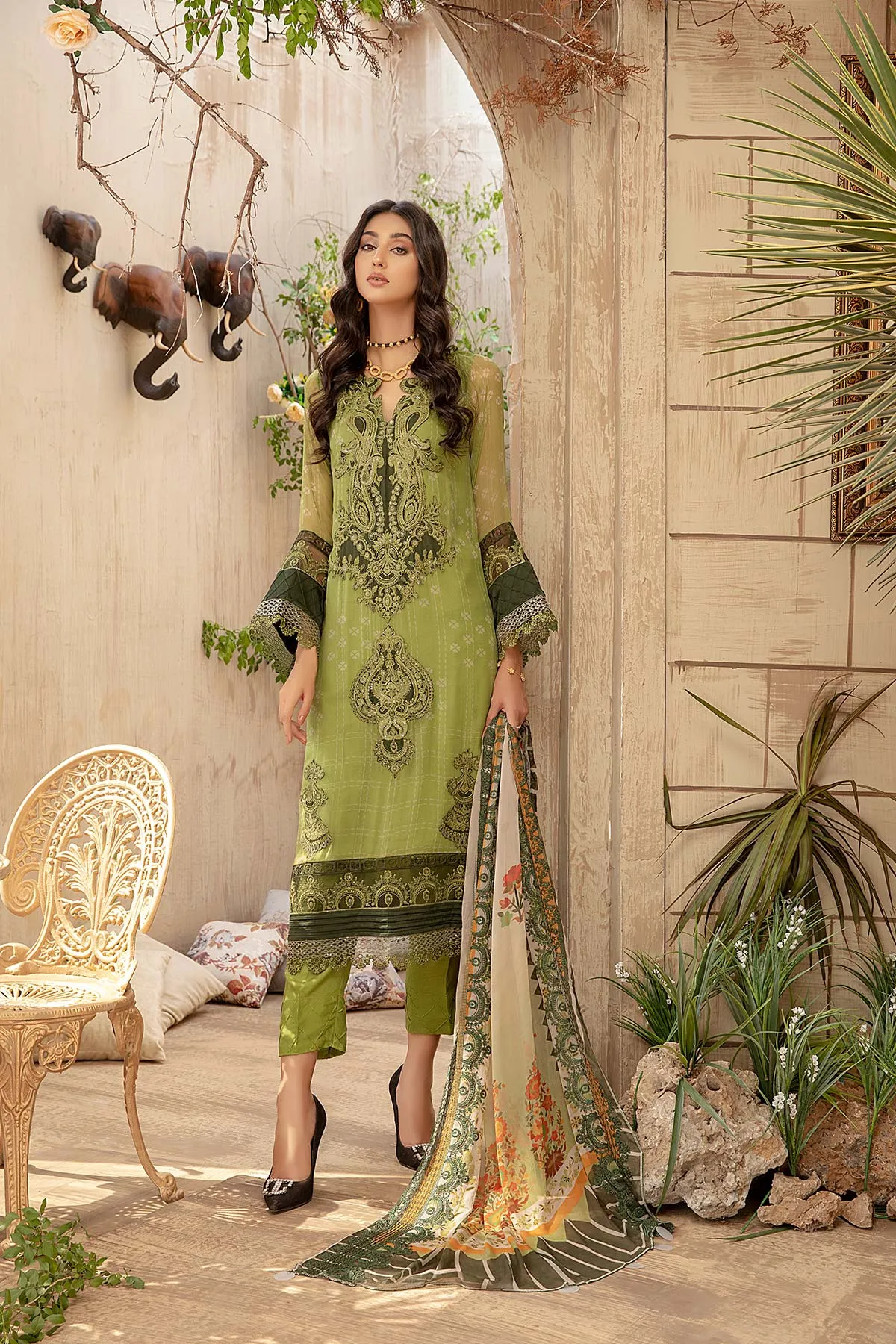 3-Piece Unstitched Chiffon VSL-11 with Embroidery - Buy Online