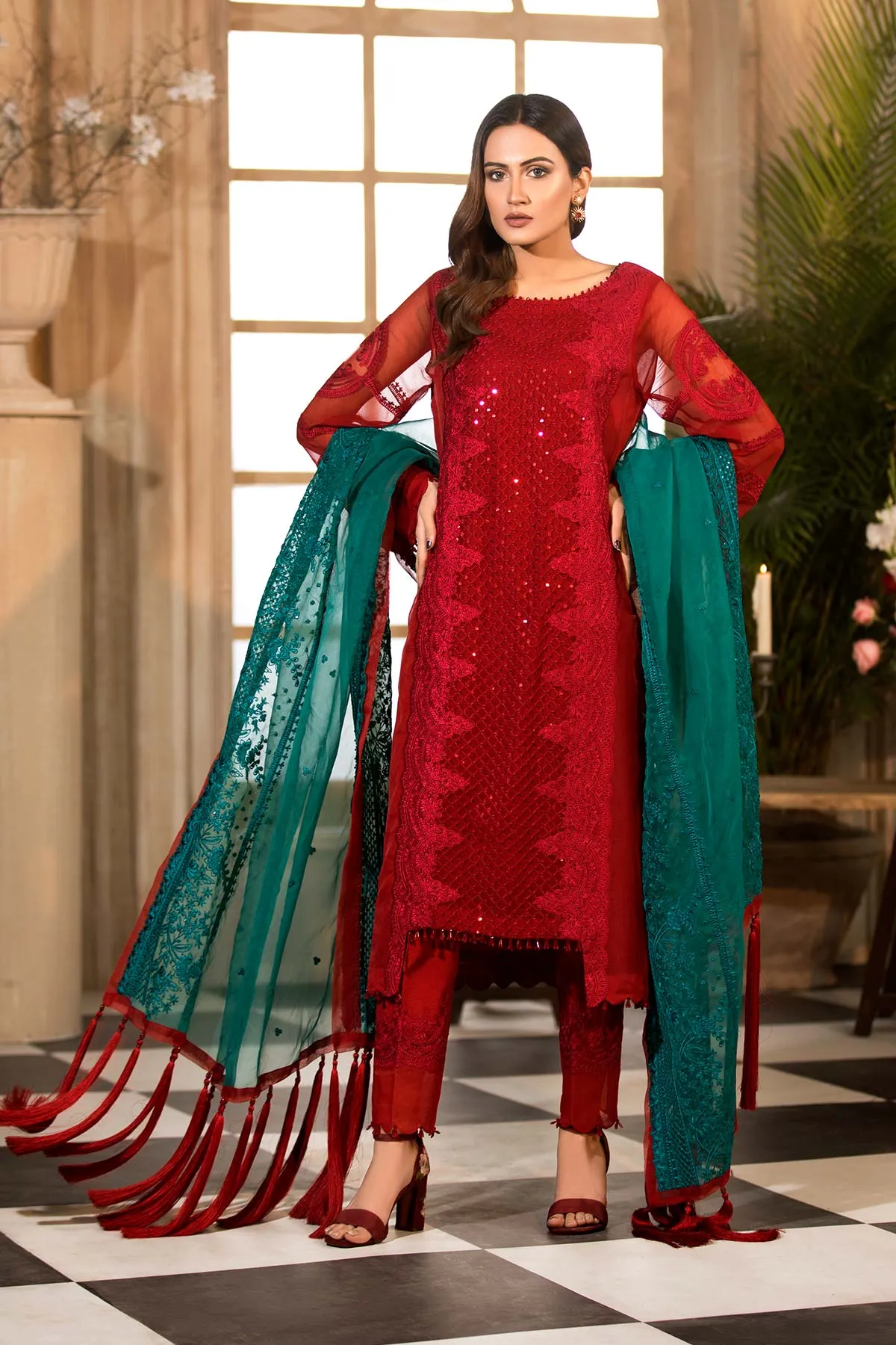 3 Piece Unstitched Embroidered Chiffon - CHM-44