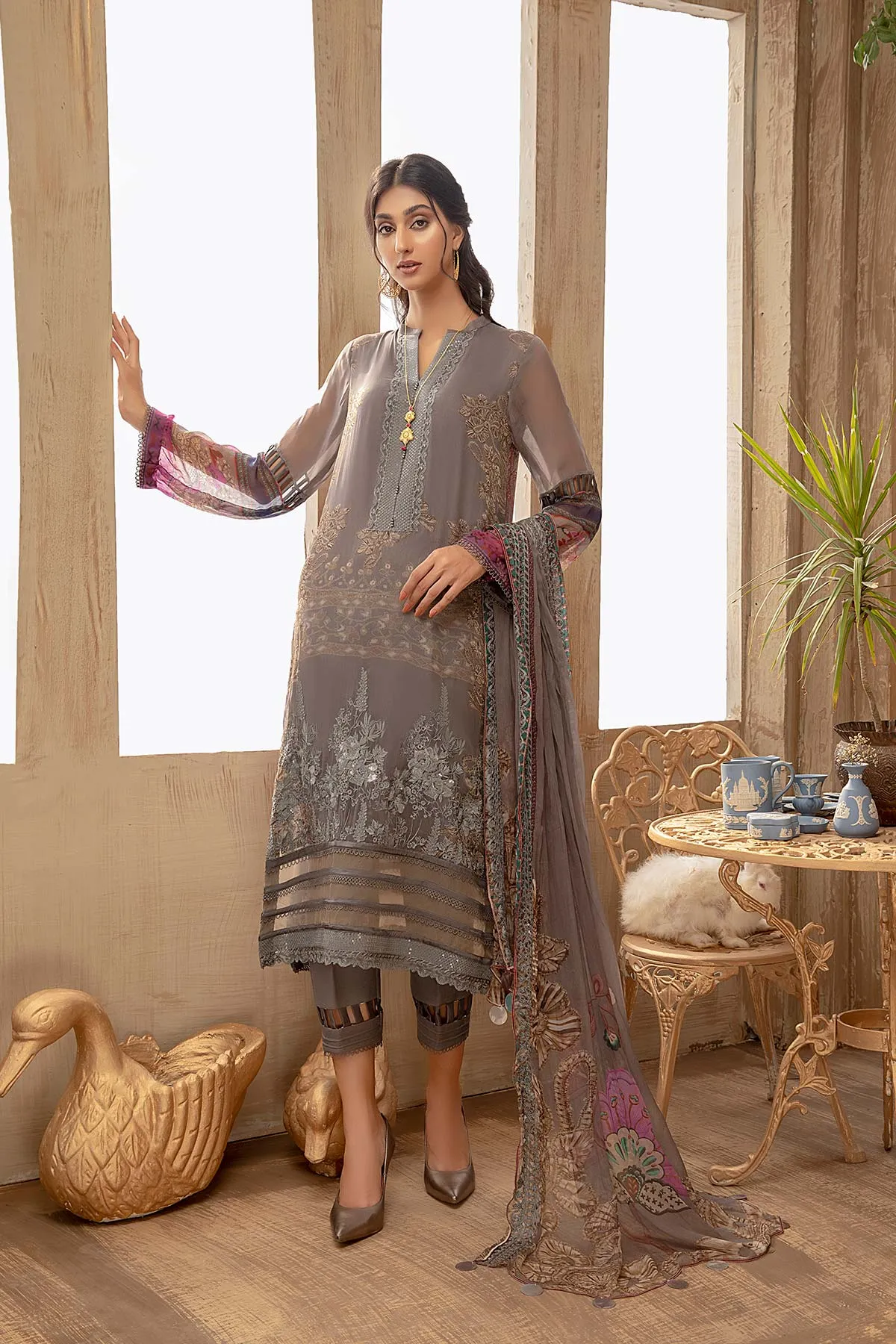 3 Piece Unstitched Embroidered Chiffon VSL22-05