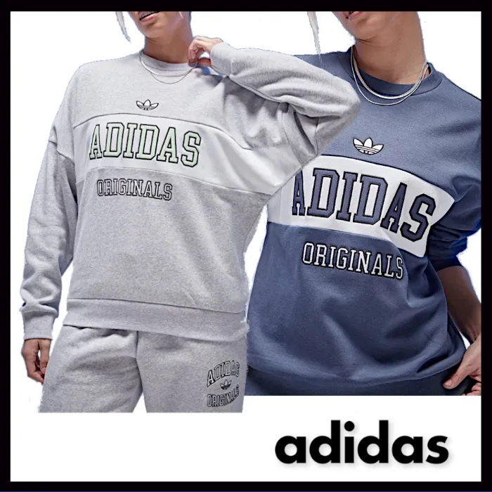 adidas Crew Neck Sweat Long Sleeves Plain - Blended Fabric - Unisex