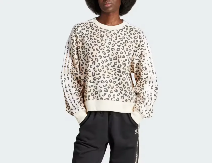 Adidas Leopard Print Sweatshirt with Long Sleeves and Cotton Logo.