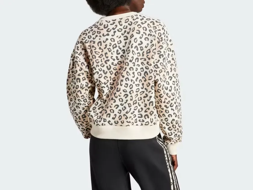 Adidas Leopard Print Sweatshirt with Long Sleeves and Cotton Logo.