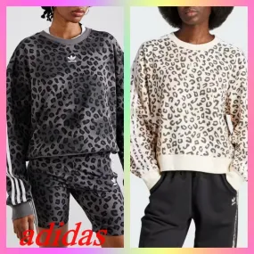 Adidas Leopard Print Sweatshirt with Long Sleeves and Cotton Logo.