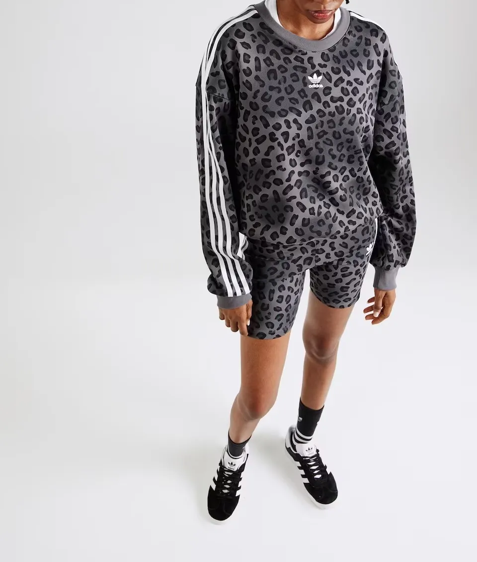 Adidas Leopard Print Sweatshirt with Long Sleeves and Cotton Logo.