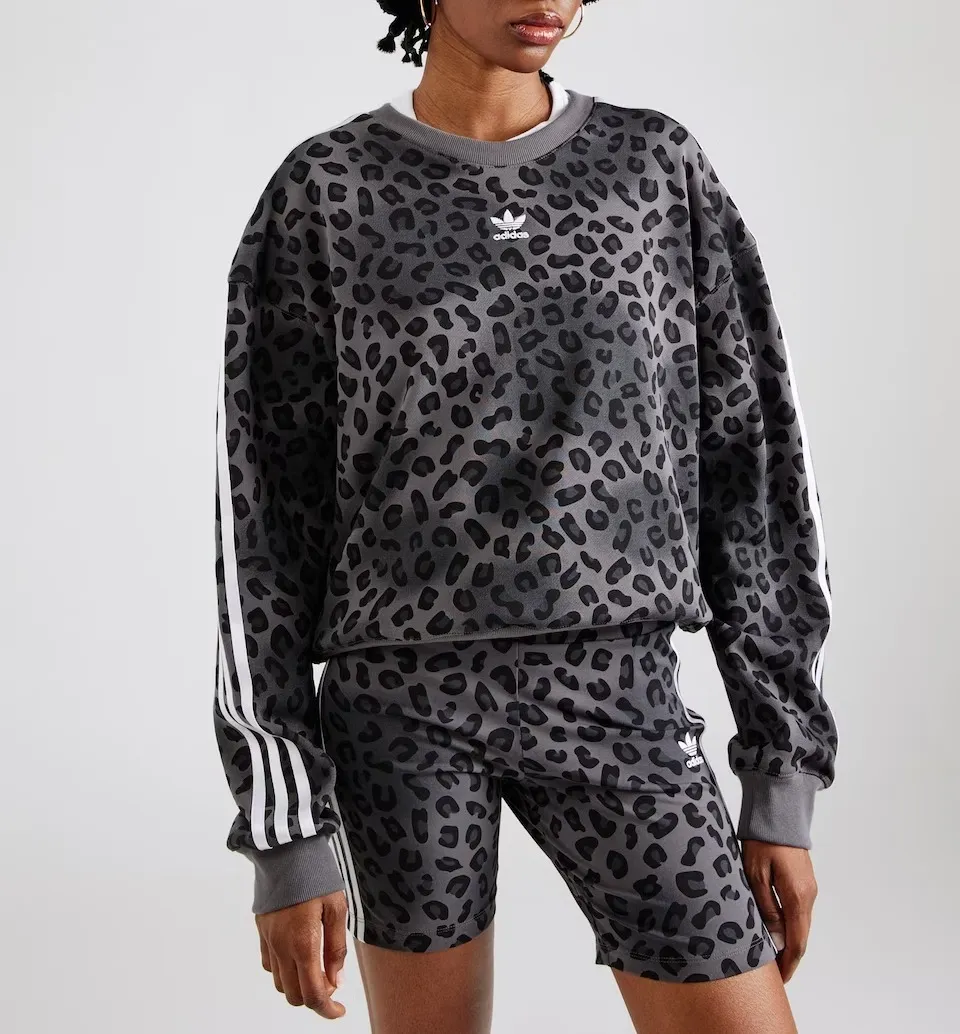 Adidas Leopard Print Sweatshirt with Long Sleeves and Cotton Logo.