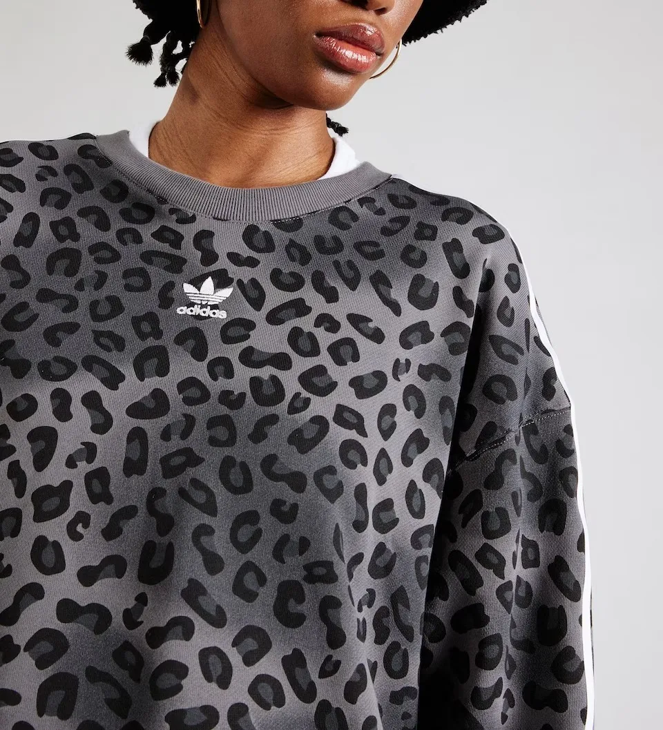 Adidas Leopard Print Sweatshirt with Long Sleeves and Cotton Logo.