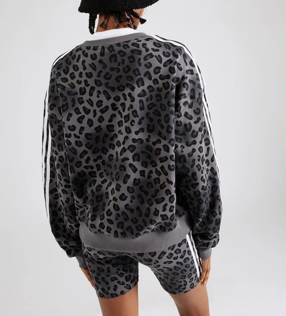 Adidas Leopard Print Sweatshirt with Long Sleeves and Cotton Logo.