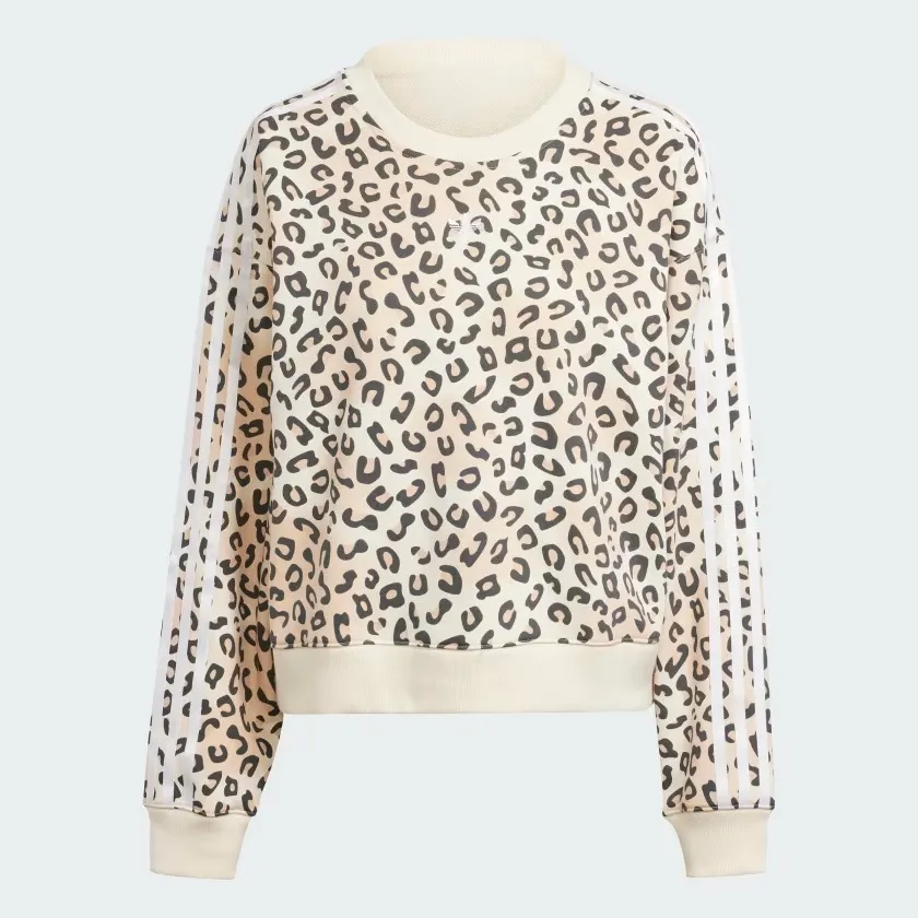 Adidas Leopard Print Sweatshirt with Long Sleeves and Cotton Logo.