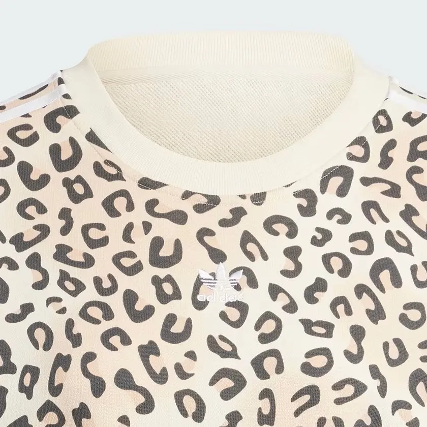 Adidas Leopard Print Sweatshirt with Long Sleeves and Cotton Logo.