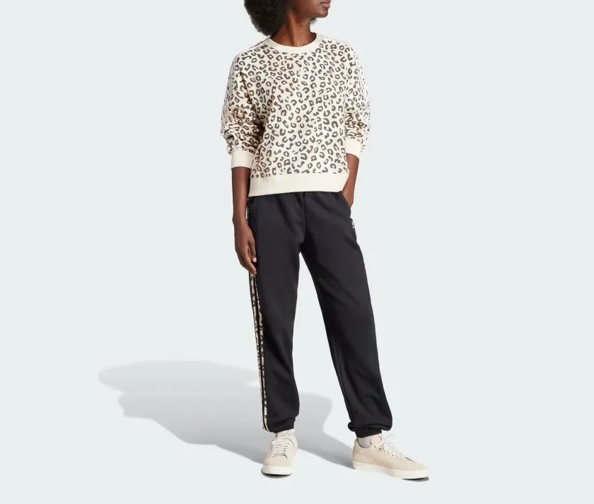 Adidas Leopard Print Sweatshirt with Long Sleeves and Cotton Logo.