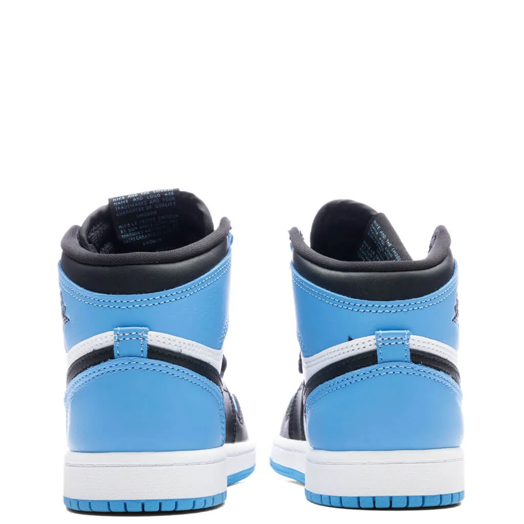 Air Jordan 1 Retro High OG (PS) - University Blue/Black/White sneakers.