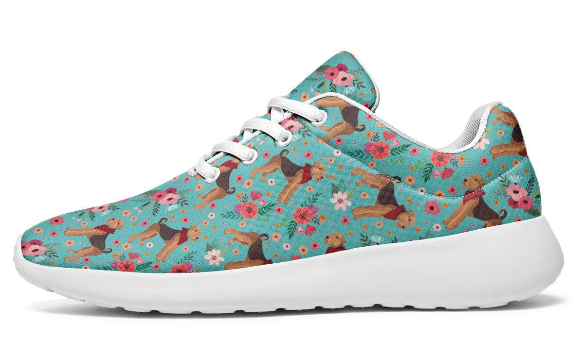 Airedale Terrier Sneakers - Athletic, Flower-printed