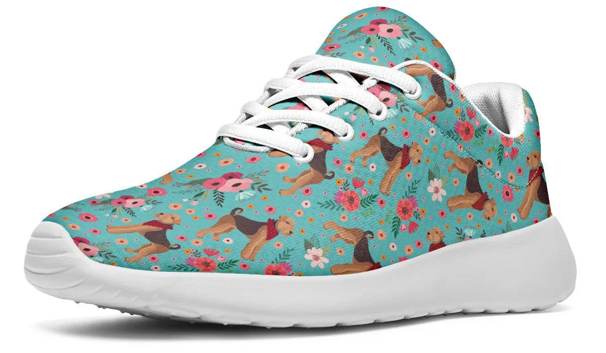 Airedale Terrier Sneakers - Athletic, Flower-printed