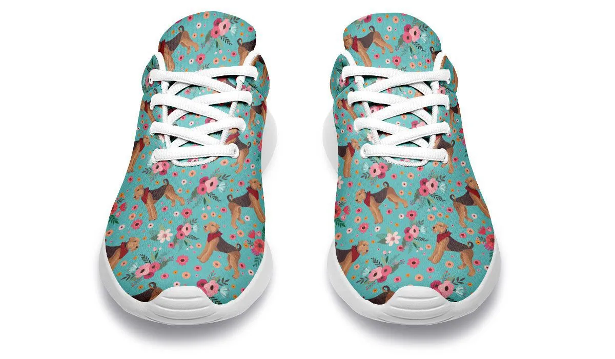 Airedale Terrier Sneakers - Athletic, Flower-printed