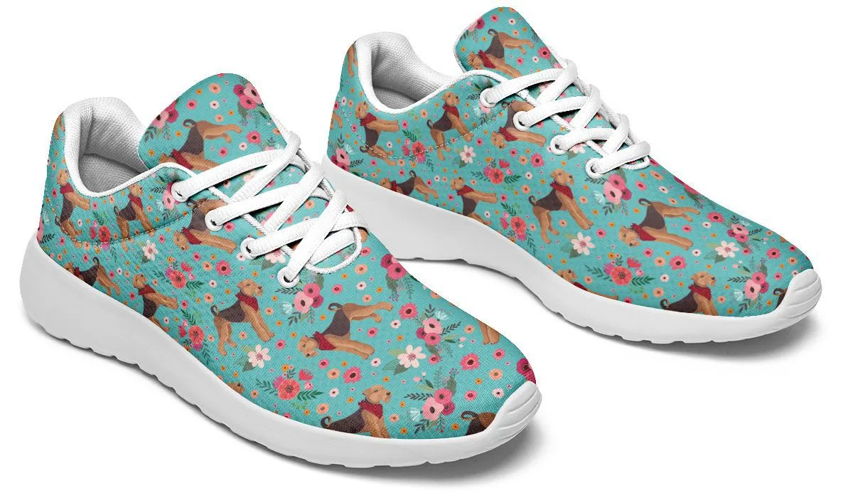 Airedale Terrier Sneakers - Athletic, Flower-printed