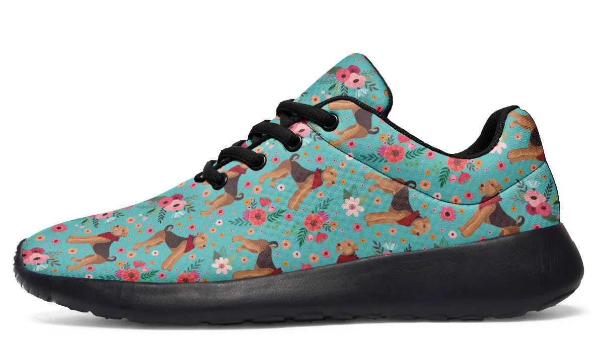 Airedale Terrier Sneakers - Athletic, Flower-printed