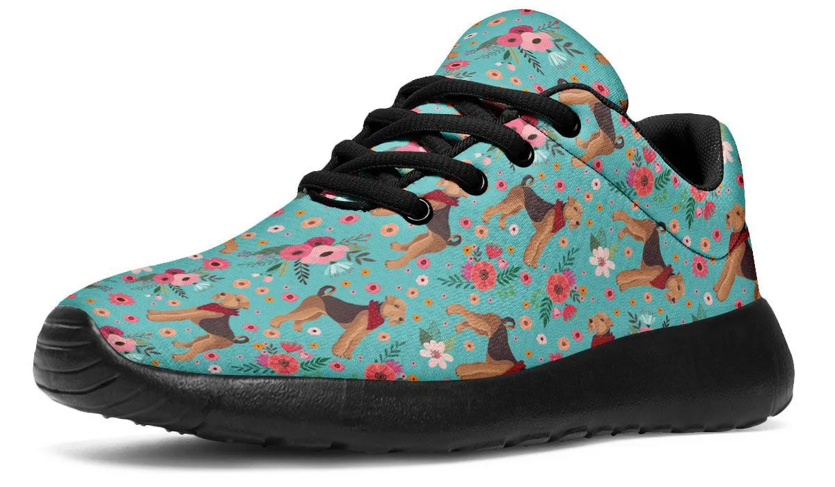 Airedale Terrier Sneakers - Athletic, Flower-printed