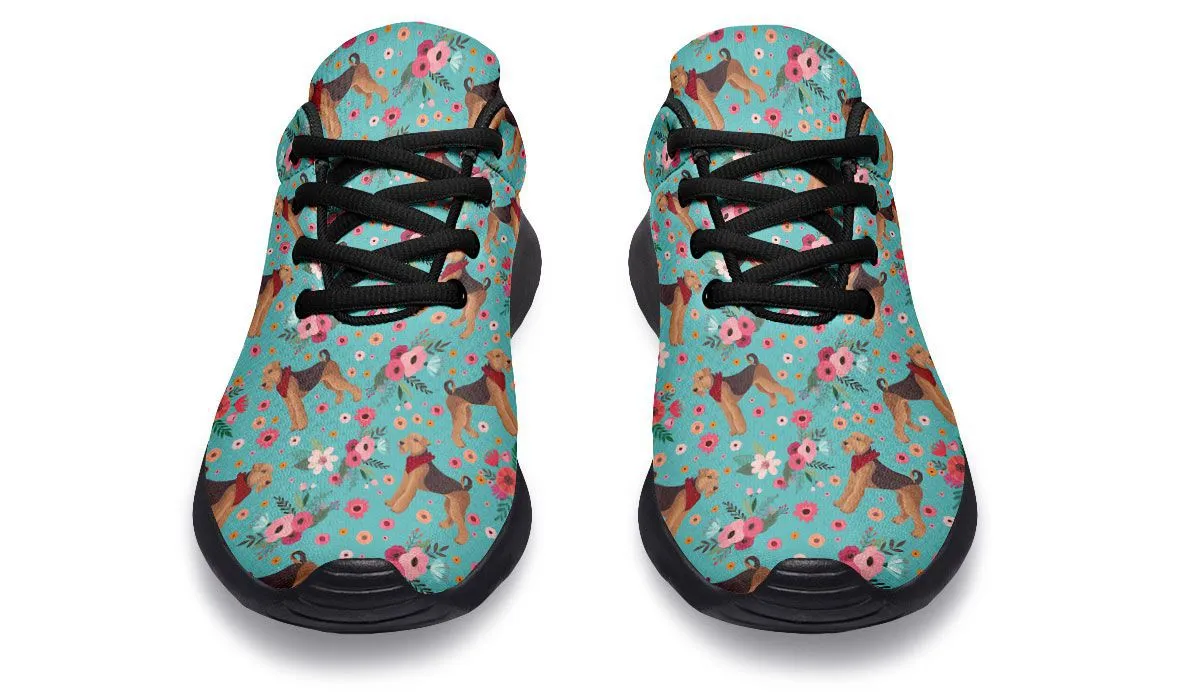 Airedale Terrier Sneakers - Athletic, Flower-printed