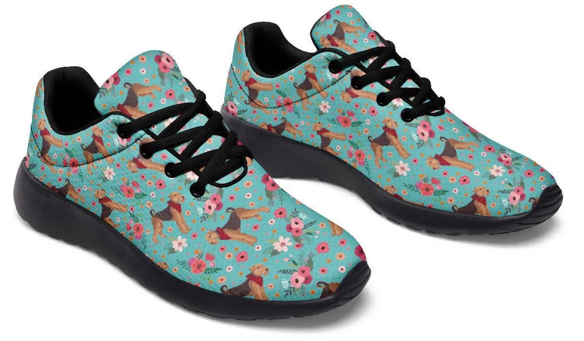 Airedale Terrier Sneakers - Athletic, Flower-printed