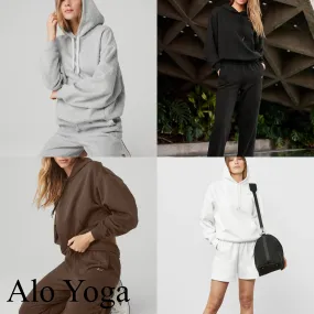 ALO Yoga Street Style Long Sleeves Plain Logo Hoodies & Sweatshirts