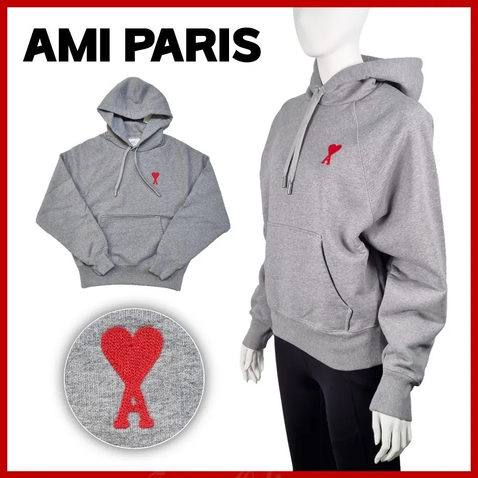 AMI PARIS Unisex Street Style Logo Designers Hoodies.