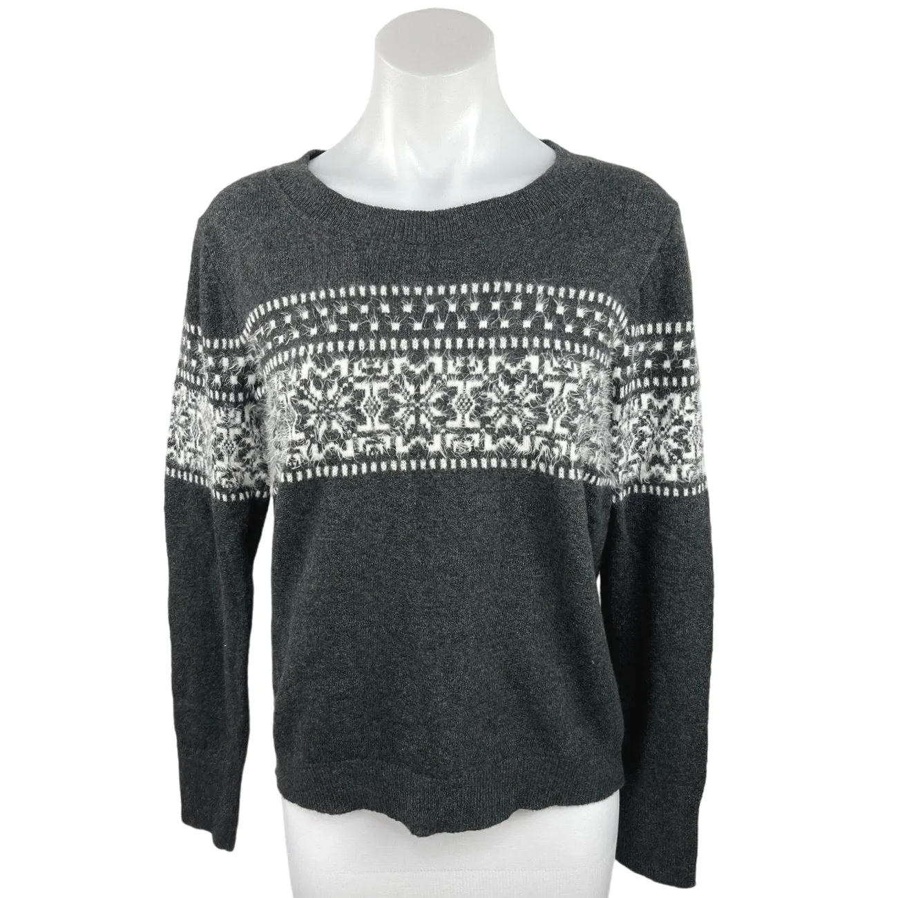 Ann Taylor Loft Gray Snowflake Long Sleeve Pullover Christmas Sweater Size M