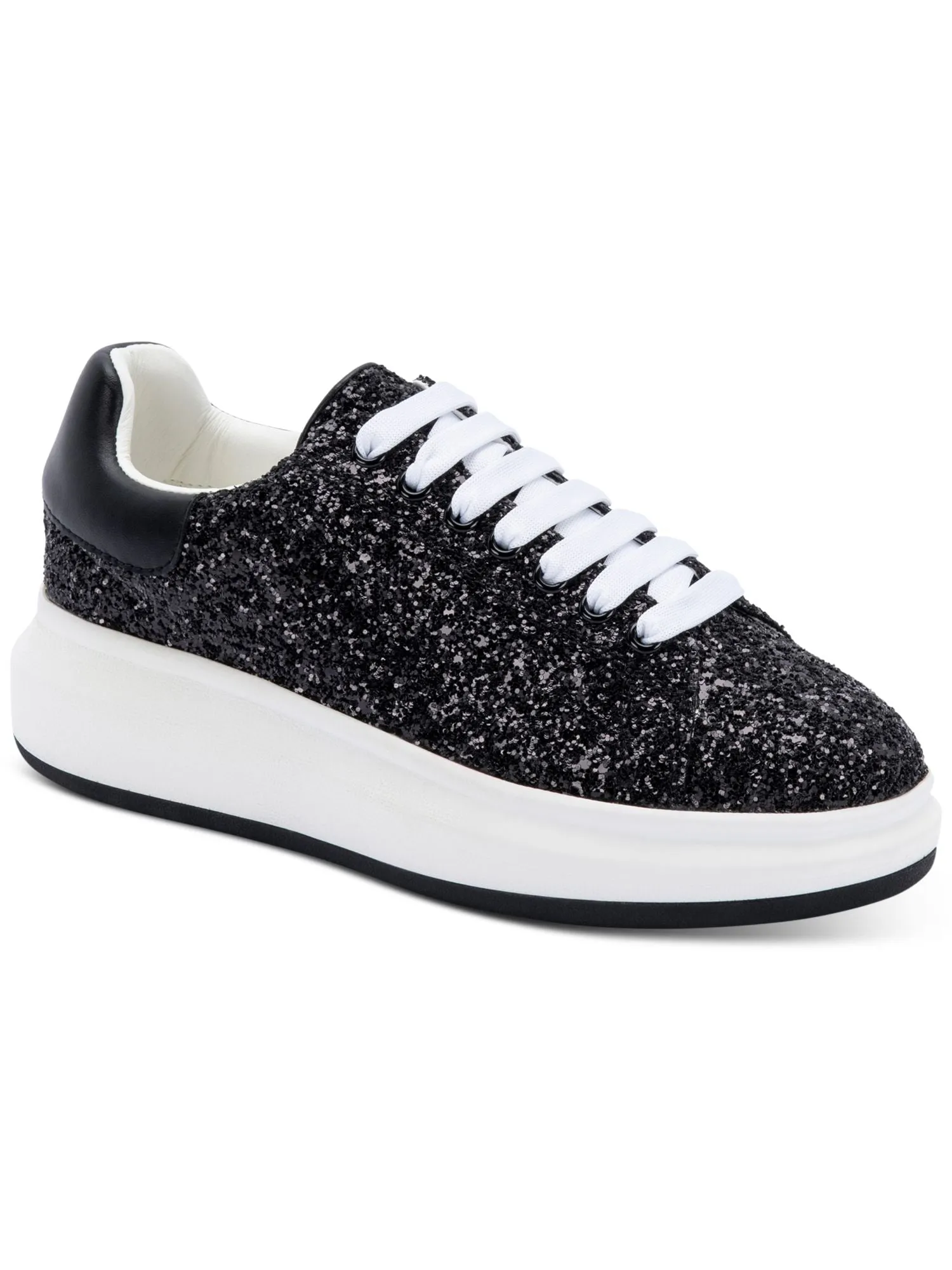 AQUA COLLEGE Black Glitter Waterproof Lace-Up Sneakers M