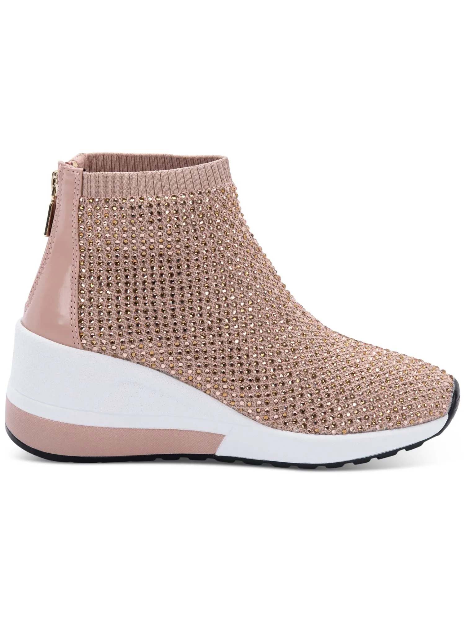 Aqua College Pink Waterproof Cushioned Rhinestone Stretch Kandice Round Toe Wedge Zip-Up Sneakers for Women