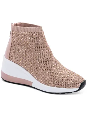 Aqua College Pink Waterproof Cushioned Rhinestone Stretch Kandice Round Toe Wedge Zip-Up Sneakers for Women