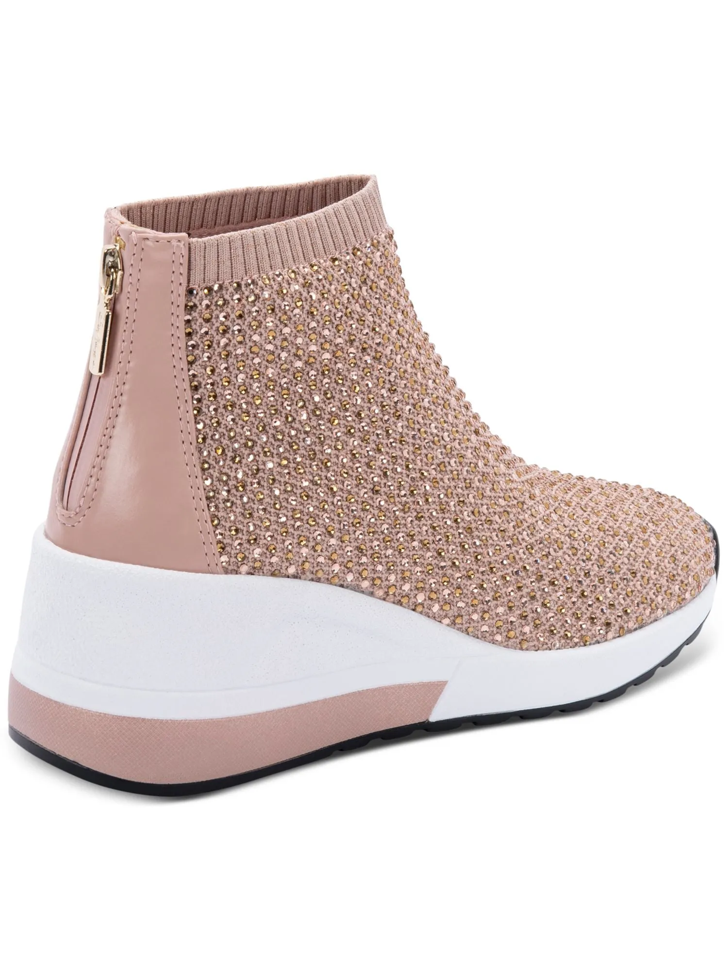 Aqua College Pink Waterproof Cushioned Rhinestone Stretch Kandice Round Toe Wedge Zip-Up Sneakers for Women