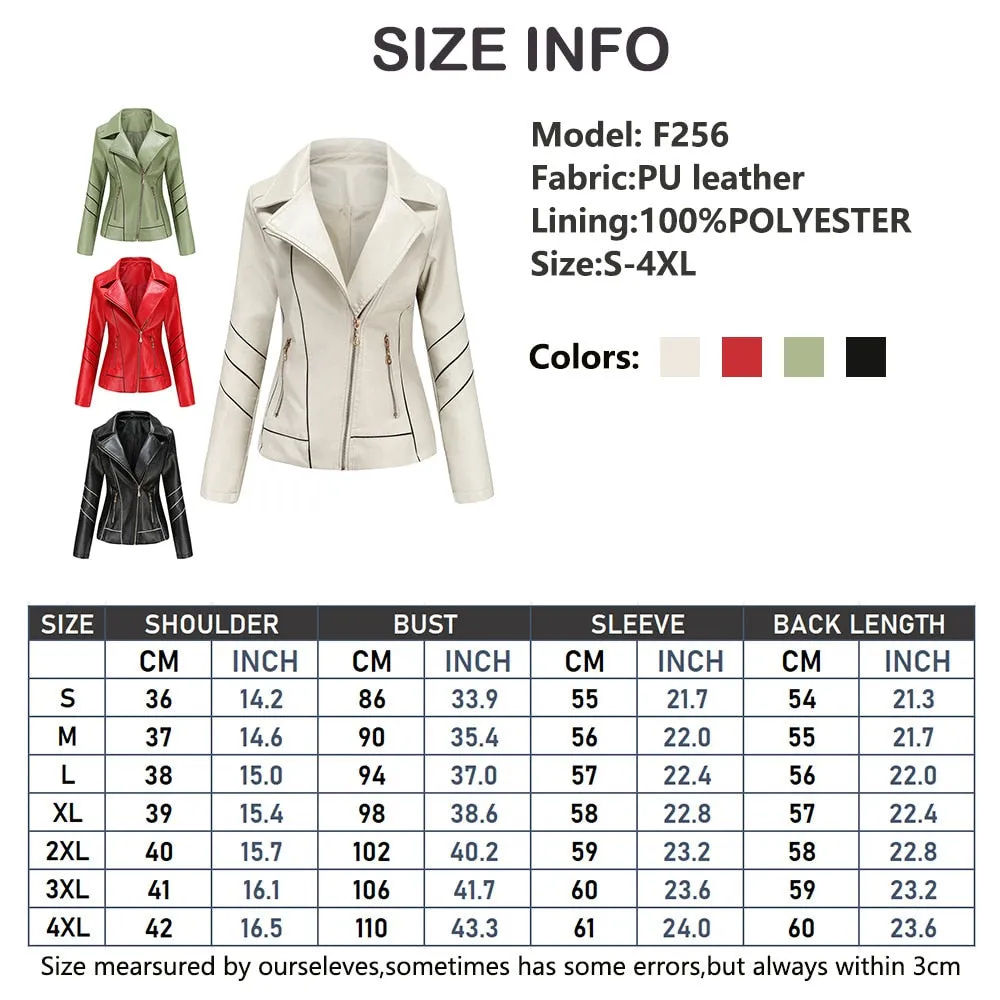 Autumn Women's Full Sleeve Faux Leather Moto Biker Zipper Jacket