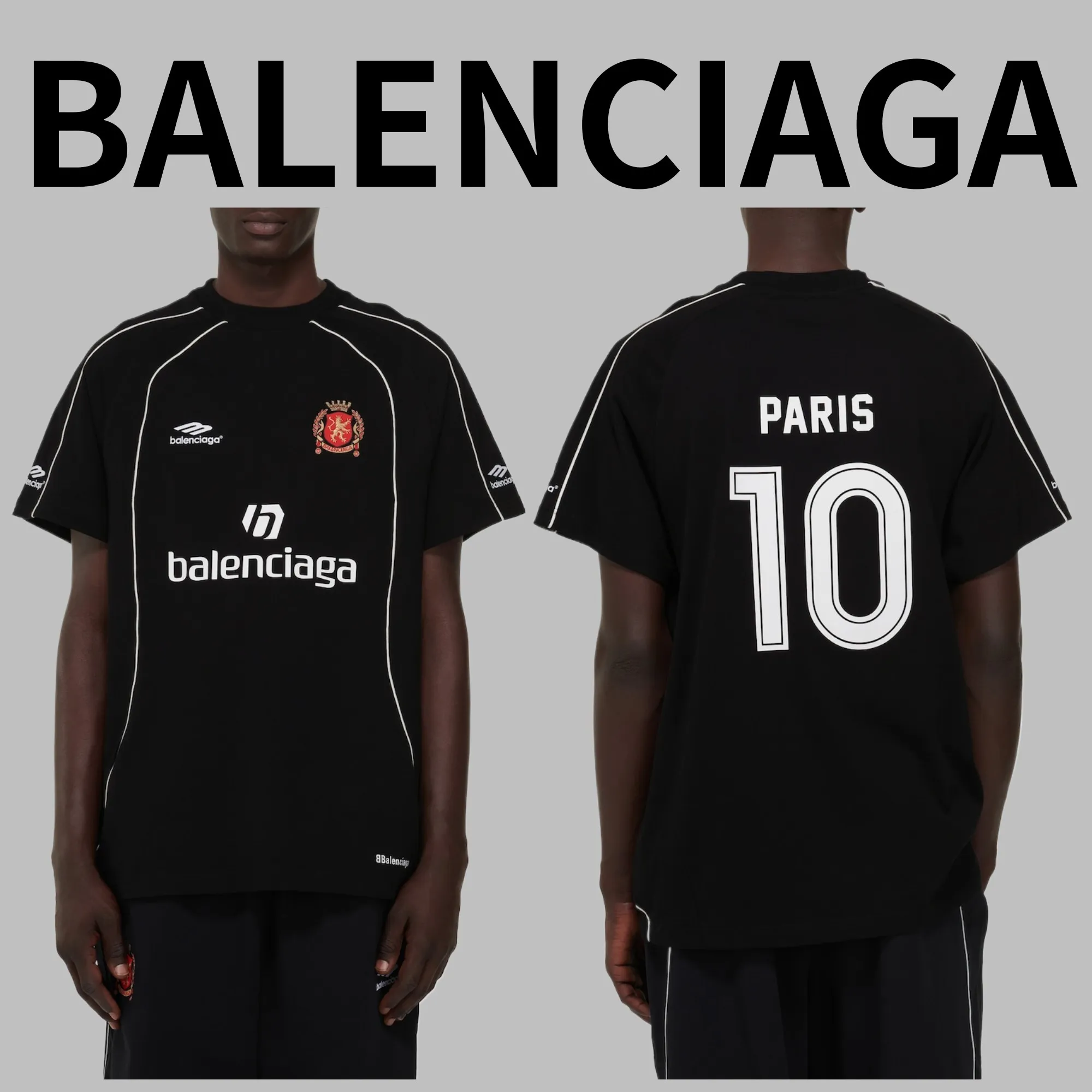 Balenciaga Men's Paris Soccer T-shirt - Oversized Black/White