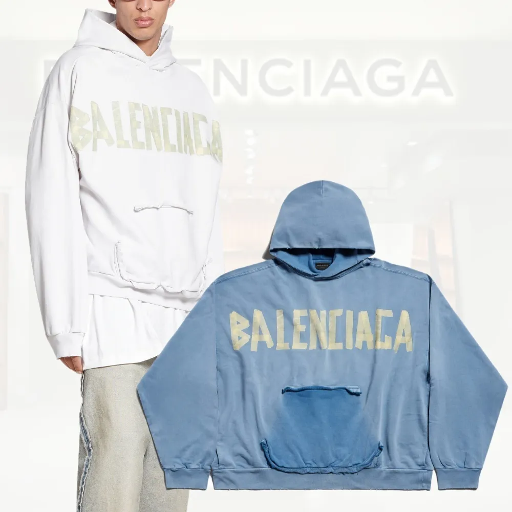 Balenciaga White Tape Type Ripped Pocket Hoodie Large Fit - Product