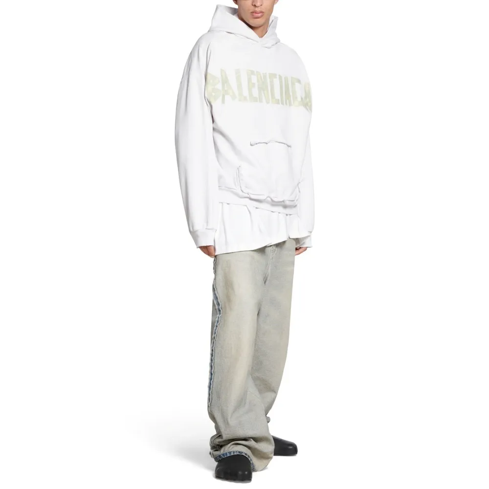 Balenciaga White Tape Type Ripped Pocket Hoodie Large Fit - Product