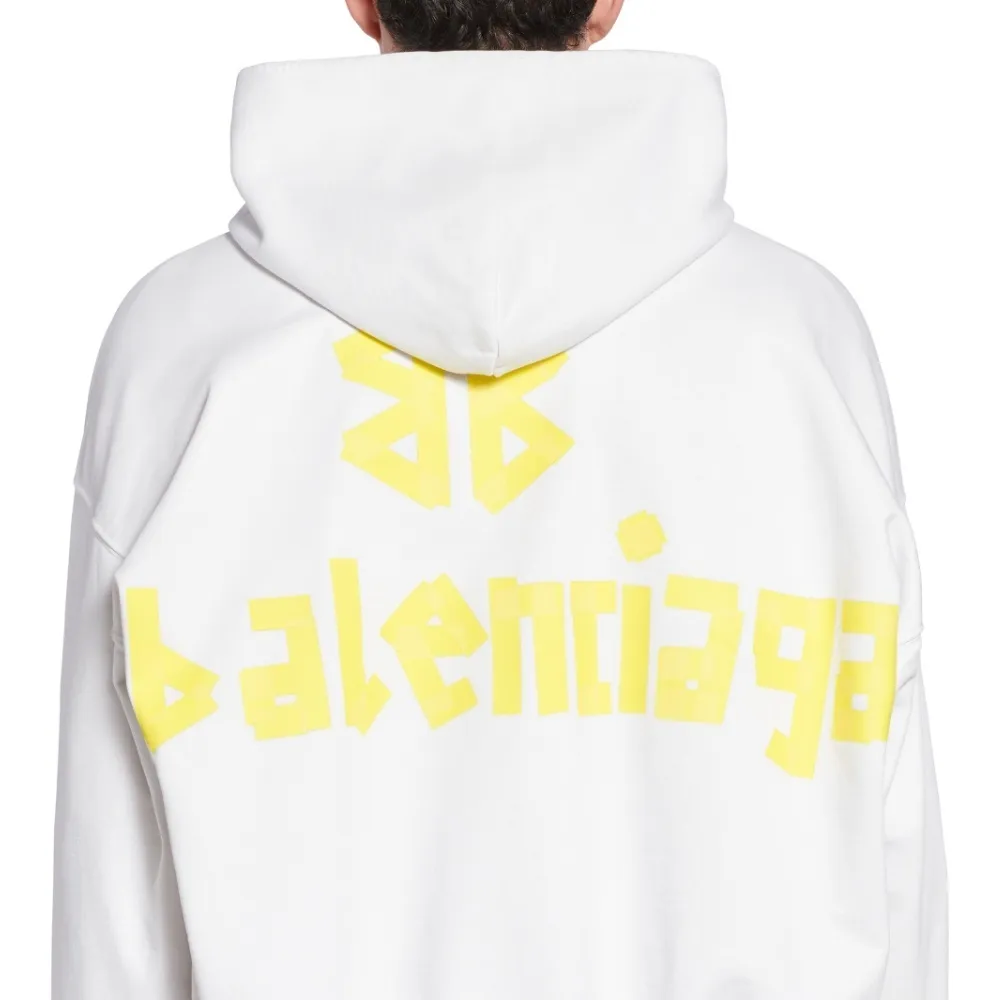 Balenciaga White Tape Type Ripped Pocket Hoodie Large Fit - Product