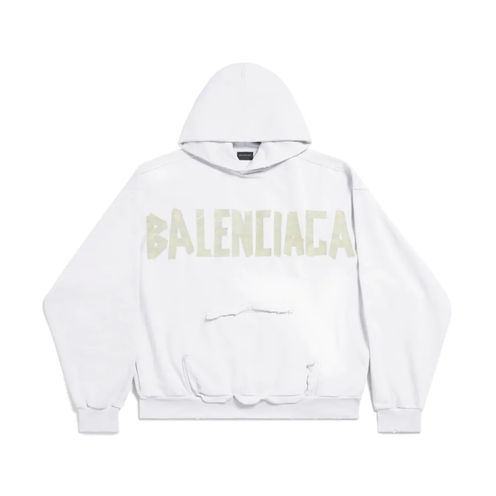 Balenciaga White Tape Type Ripped Pocket Hoodie Large Fit - Product