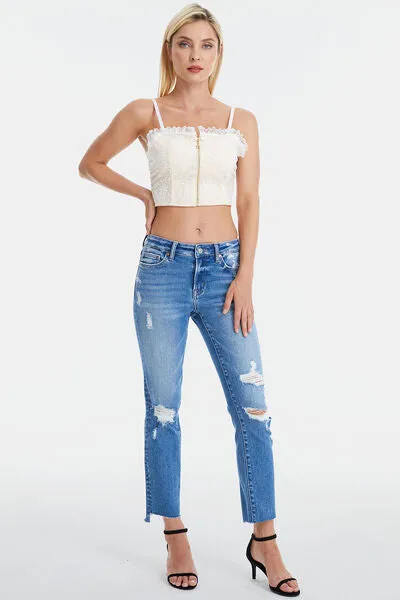 BAYEAS Mid Waist Distressed Ripped Jeans