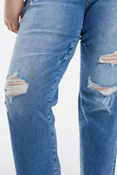 BAYEAS Mid Waist Distressed Ripped Jeans