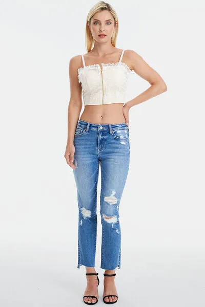 BAYEAS Mid Waist Distressed Ripped Jeans