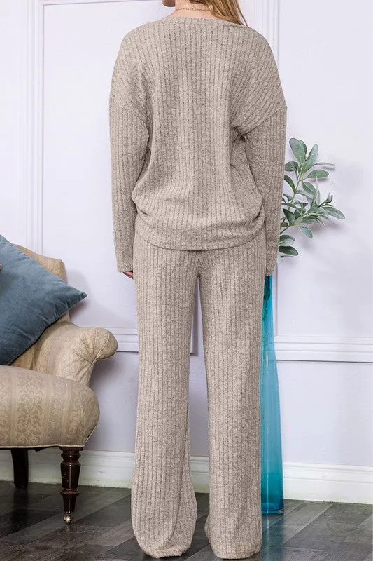 Beige ribbed knit loungewear set