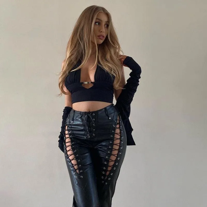 Black Faux Leather High-Waisted Skinny Pants