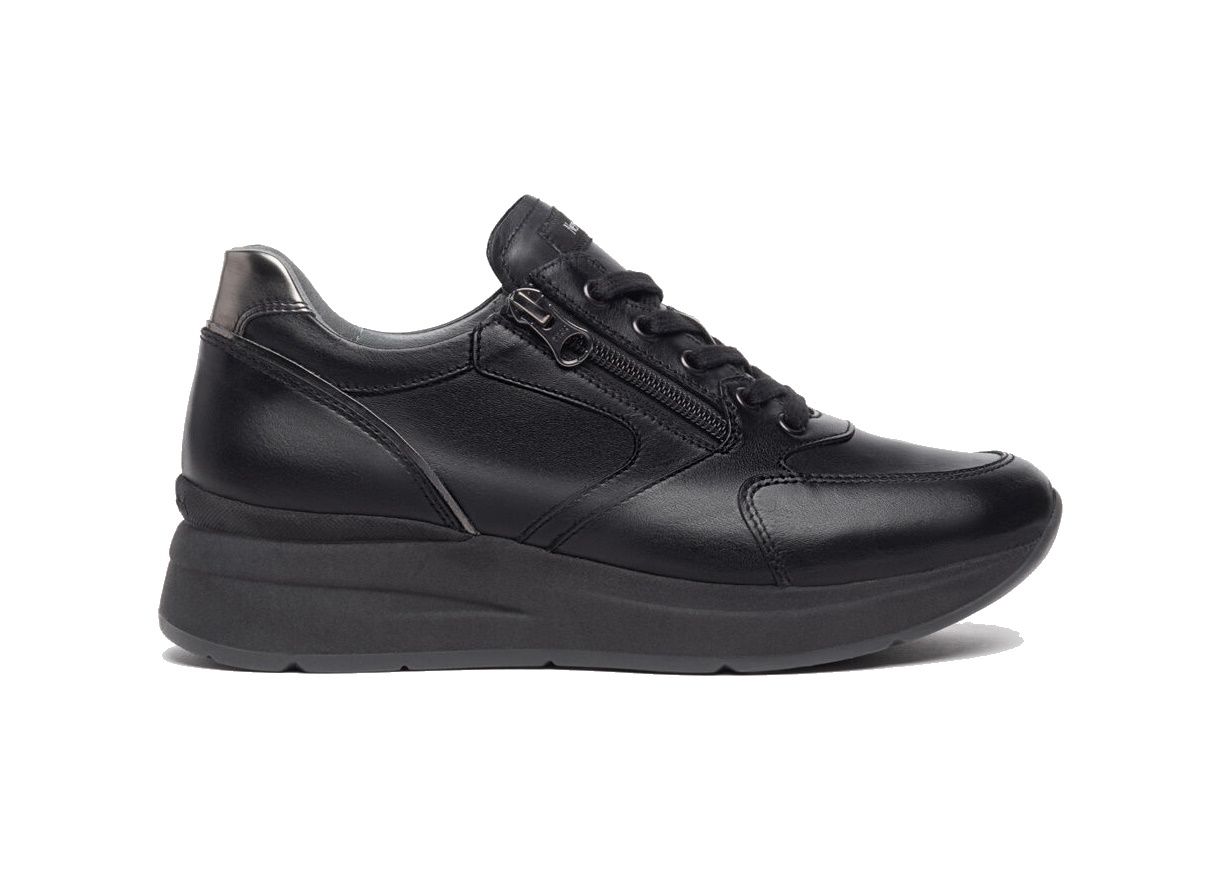 black leather sneakers with zipper - Nerogiardini Women I308370D/100