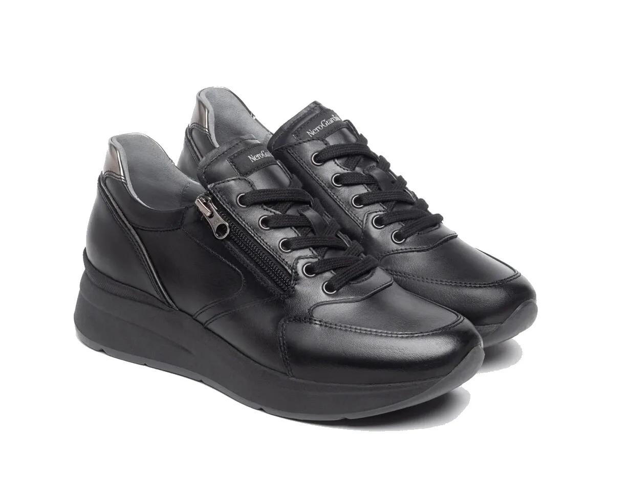 black leather sneakers with zipper - Nerogiardini Women I308370D/100