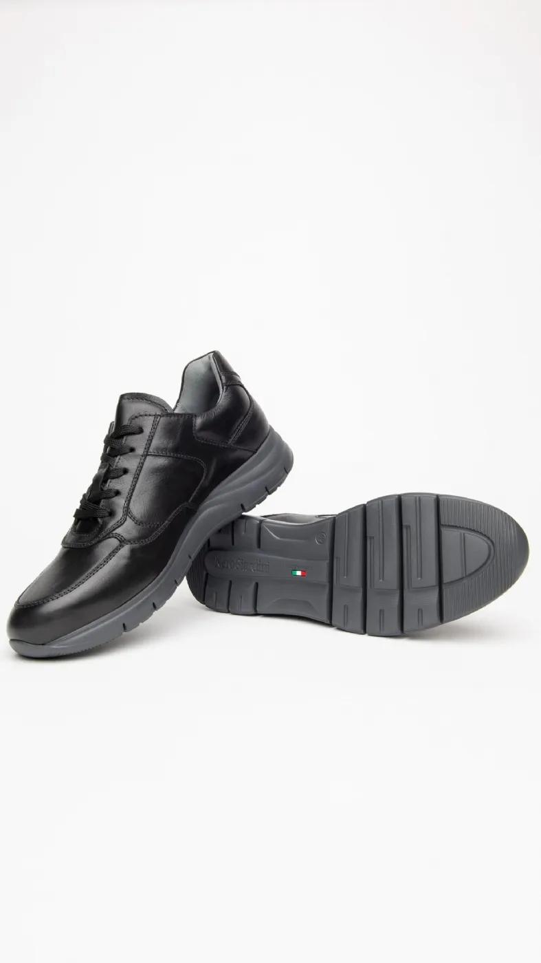 Black Leather Zippered Men's Sneakers - Nerogiardini I102153U/100