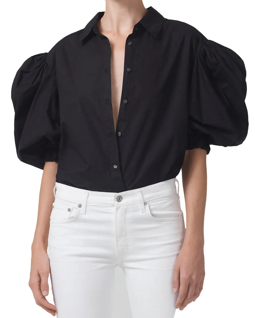 Black Puff Sleeve Shirt - Anya