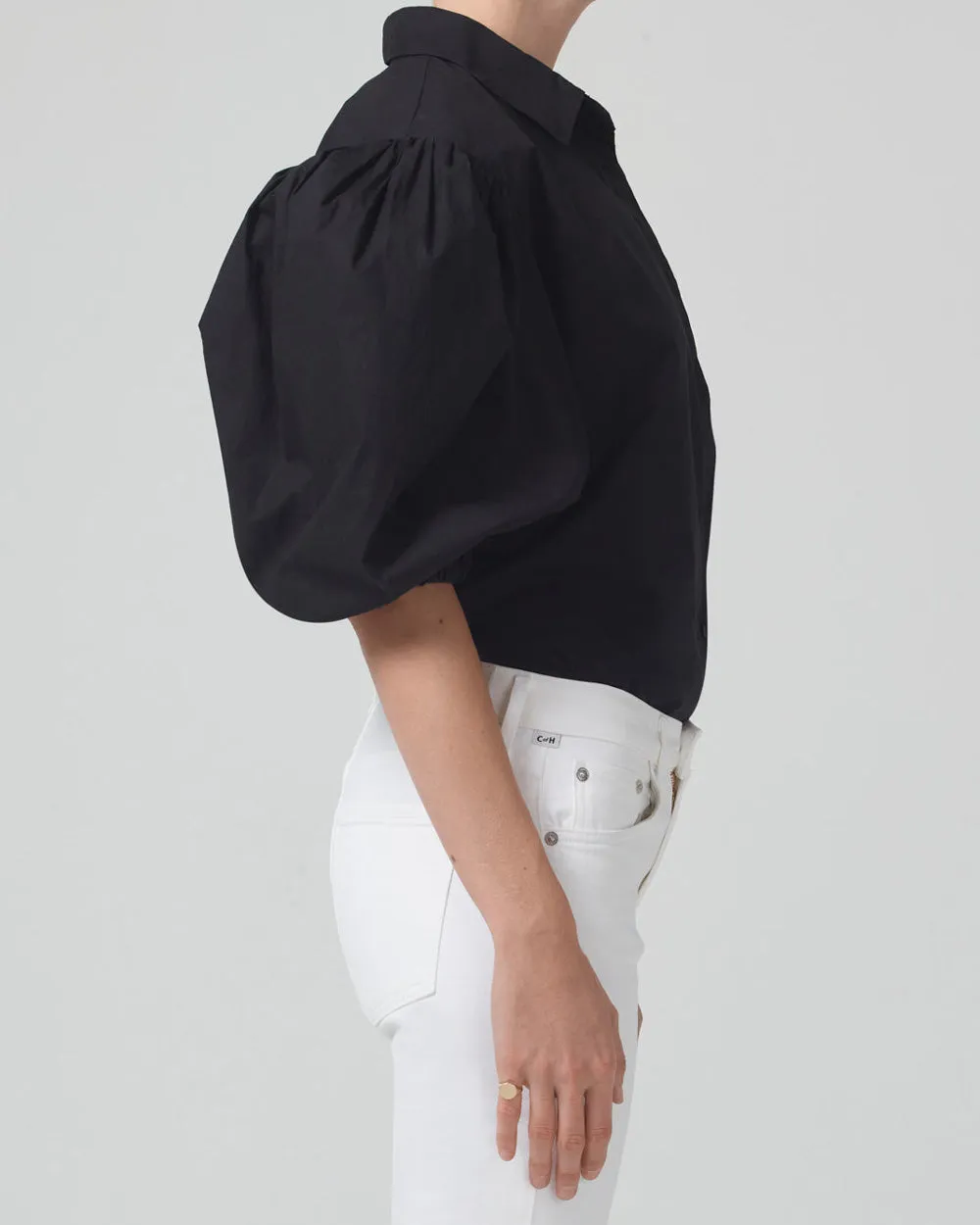 Black Puff Sleeve Shirt - Anya