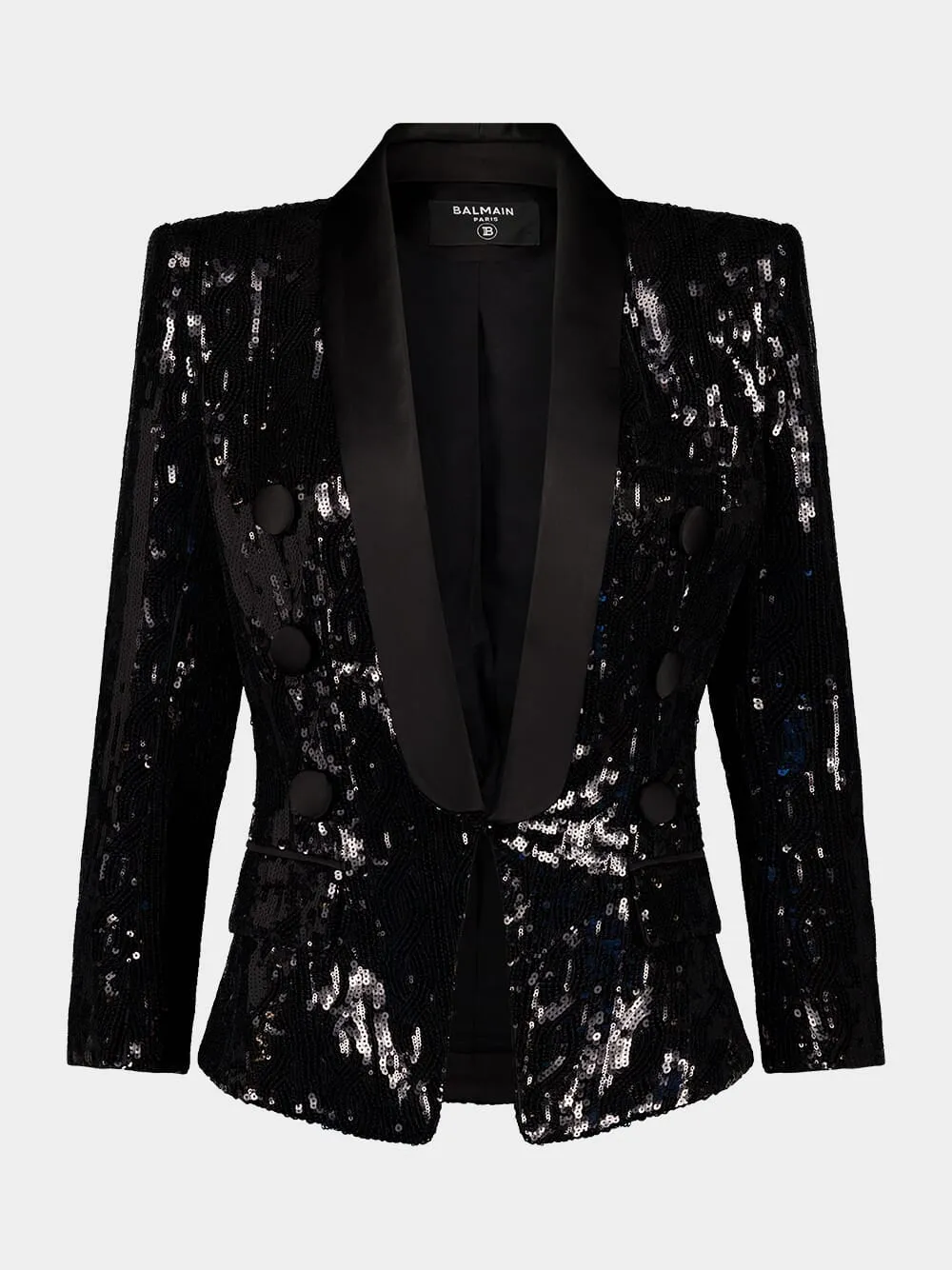 Black Sequined Blazer with Shoulder Pads