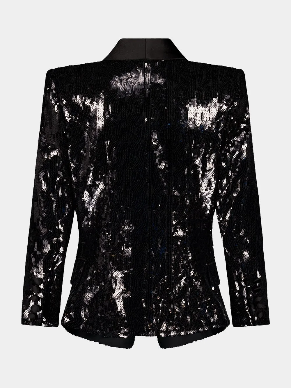 Black Sequined Blazer with Shoulder Pads